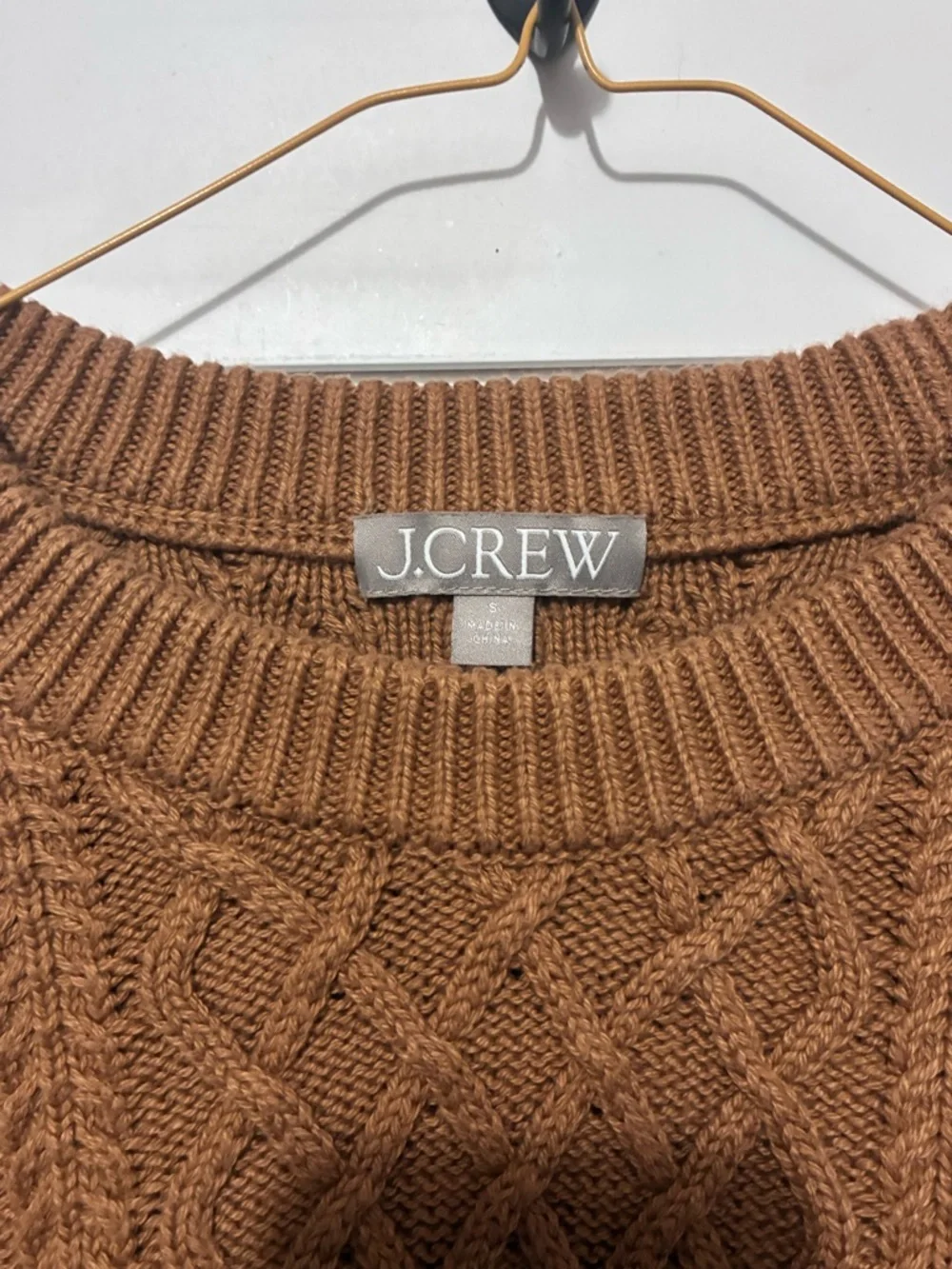 J. Crew Cotton Cable-Knit Sweater, small, camel